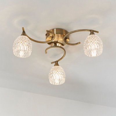 Anson Lighting Georgia 3Lt Ceiling Light In  Antique Brass Plate & Clear Glass from B&Q