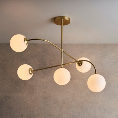 Anson Lighting Consort 5Lt Ceiling Light In  Satin Brass Plate & Opal Glass from B&Q