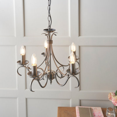 Anson Lighting Borka 5Lt  Antique Silver Effect Plate Ceiling Pendant from B&Q