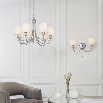 Anson Lighting Naivasha 7Lt  Chrome Plate & White Fabric Ceiling Pendant from B&Q