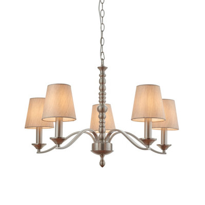 Anson Lighting Volta 5Lt  Satin Nickel Plate & Natural Fabric Ceiling Pendant from B&Q