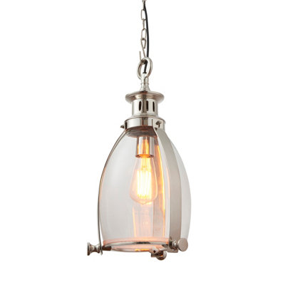 Anson Lighting Kyoga 1Lt  Polished Nickel Plate & Clear Glass Ceiling Pendant from B&Q