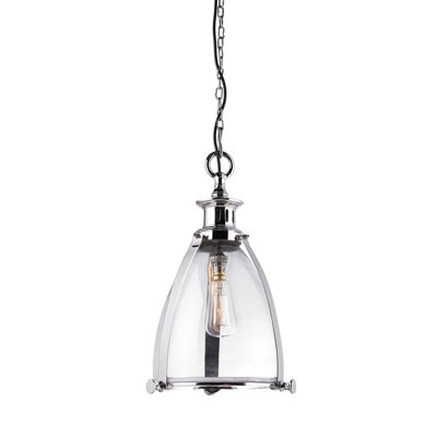 Anson Lighting Kyoga 1Lt  Polished Nickel Plate & Clear Glass Ceiling Pendant from B&Q