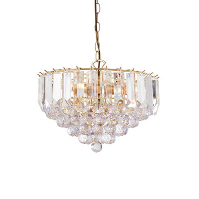 Anson Lighting Baringo 3Lt  Brass Plate & Clear Acrylic Ceiling Pendant from B&Q