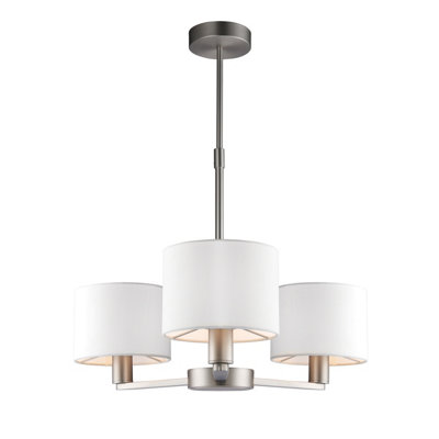 Anson Lighting Rukwa 3Lt  Matt Nickel Plate & Vintage White Fabric Ceiling Pendant from B&Q