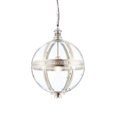 Anson Lighting Bogoria 1Lt  Bright Nickel Solid Brass Plated & Clear Glass Ceiling Pendant from B&Q
