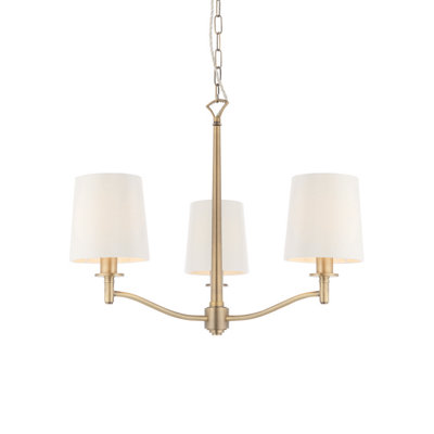 Anson Lighting Chad 3Lt  Matt Antique Brass Plate & Vintage White Fabric Ceiling Pendant from B&Q