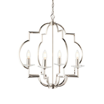Anson Lighting Verte 4Lt  Polished Nickel Plate & Clear Crystal Ceiling Pendant from B&Q