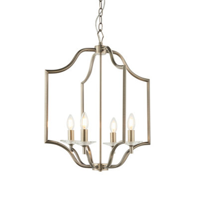 Anson Lighting Roselend 4Lt  Antique Brass Plate & Clear Crystal Ceiling Pendant from B&Q