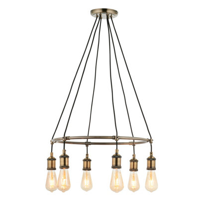 Anson Lighting Lispach 6Lt  Antique Brass Plate Ceiling Pendant from B&Q
