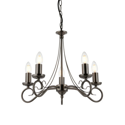 Anson Lighting Torno 5Lt    Antique Silver Effect Plate Pendant Multi Arm Lamp from B&Q