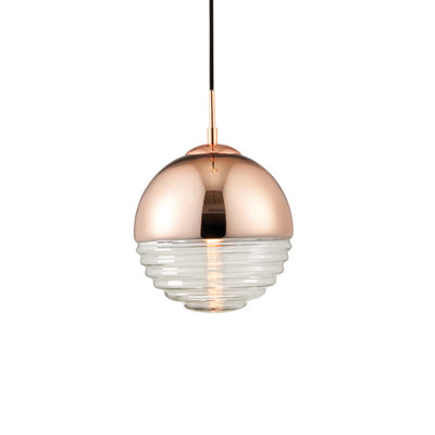 Anson Lighting Palma 1Lt    Copper And Clear Ribbed Glass Pendant Single from B&Q