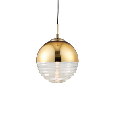 Anson Lighting Palma 1Lt    Gold Effect Plate And Clear Ribbed Glass Pendant Single from B&Q