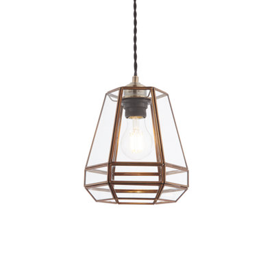Anson Lighting Stairly 1Lt       Antique Solid Brass And Clear Glass Pendant Easyfit Unwired Shade Only from B&Q