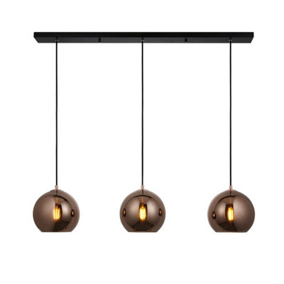 Luminosa Lighting Luminosa Boli 3 Light Triple Ceiling Pendant Copper Mirrored Glass from B&Q