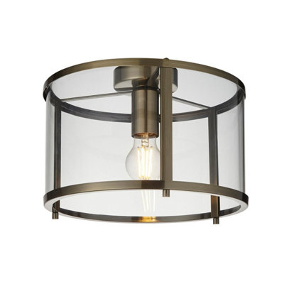  - Luminosa Hopton Decorative Flush Ceiling Lamp Antique Brass