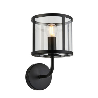 Luminosa Lighting Luminosa Hopton Glass Shade Wall Lamp Matt Black from B&Q