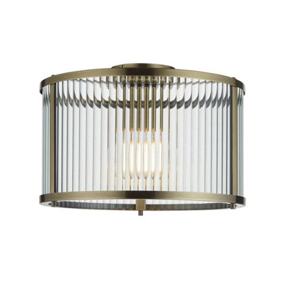Luminosa Ridgeton Decorative Flush Ceiling Lamp Antique Brass from B&Q