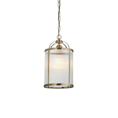 B&Q -  Luminosa Lambeth Ribbed Glass Single Ceiling Pendant Antique Brass