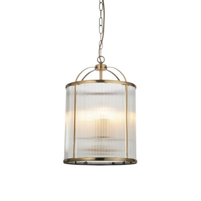 Luminosa Lighting Luminosa Lambeth Ribbed Glass 4 Light Ceiling Pendant Antique Brass from B&Q
