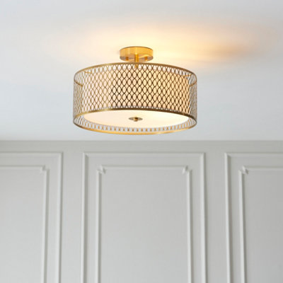 Anson Lighting Cuba 3Lt Flushgold Effect And White Tc Fabric And Frosted Glass from B&Q