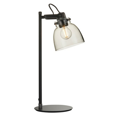 Luminosa Lighting Luminosa Urban Desk Task Lamp Smokey Grey Tinted Glass & Black Chrome Plate E27 from B&Q