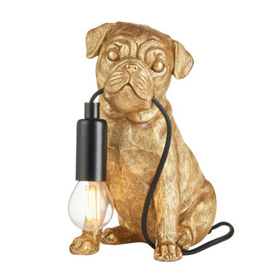 Luminosa Lighting Luminosa Pug Puppy Table Lamp Vintage Gold PaintMatt Black1X E14 from B&Q