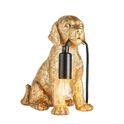 Luminosa Lighting Luminosa Labrador Puppy Table Lamp Vintage Gold PaintMatt Black1X E14 from B&Q