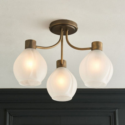 Pagazzi Lighting Pagazzi Hamilton 3 Light Antique Brass Semi Flush Ceiling Light from B&Q