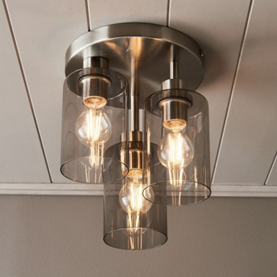 Pagazzi Lighting Pagazzi Kingsholm 3 Light Satin Nickel Semi Flush Ceiling Light from B&Q