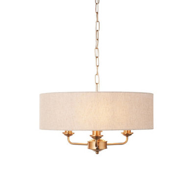Luminosa Ing Luminosa Highclere Multi Arm Pendant Ceiling Vintage Brass, Natural Linen, 3X E14 Light