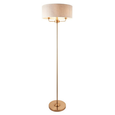 Luminosa Lighting Luminosa Highclere Floor Lamp With Shade Vintage BrassNatural Linen3X E14 from B&Q