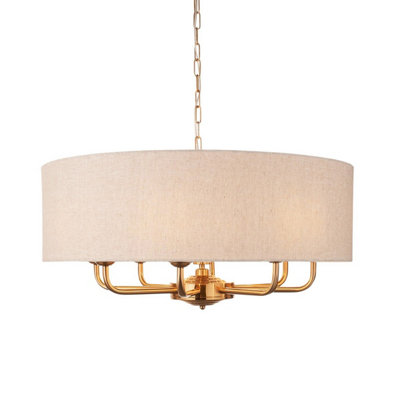 Luminosa Ing Luminosa Highclere Multi Arm Pendant Ceiling Vintage Brass, Natural Linen, 8X E14 Light