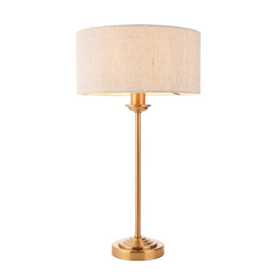 Luminosa Ing Luminosa Highclere Table Lamp With Round Shade Vintage Brass, Natural Linen, 1X E14 Light