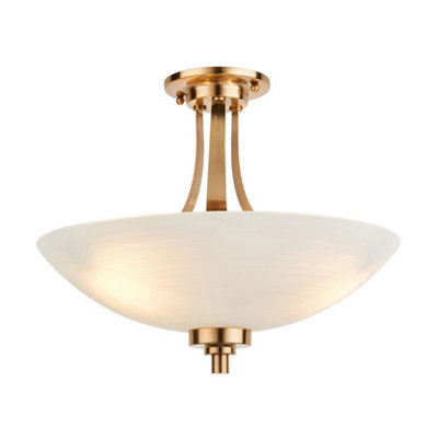 Luminosa Lighting Luminosa Welles Bowl Semi Flush Ceiling Light Brushed Aged Brass PlateWhite Glass3X E27 from B&Q