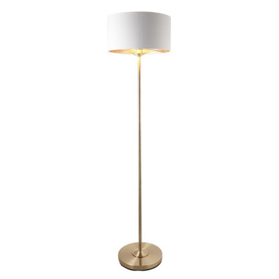B&Q -  Luminosa Highclere Floor Lamp With Shade Antique Brass PlateVintage White Fabric1X E27