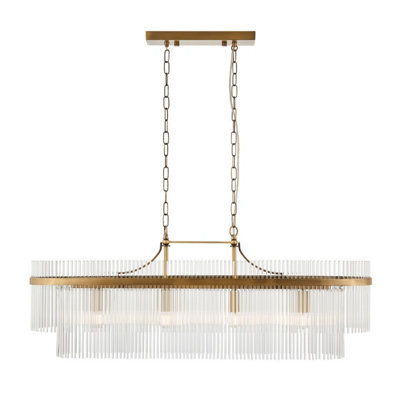 B&Q -  Luminosa Marietta Bar Pendant Ceiling Light Antique Brass PlateClear Glass4X E14