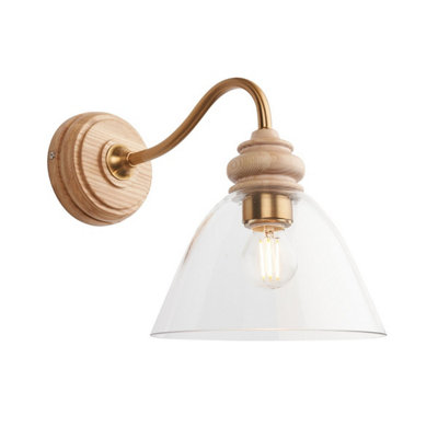Luminosa Lighting Luminosa Cotswold Dome Wall Lamp Natural AshBrushed Aged Brass PlateClear Glass 1X E14 from B&Q