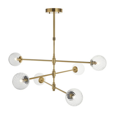 Luminosa Lighting Luminosa Rome Multi Arm Pendant Ceiling Light Brushed Aged Brass Plate & Clear Glass 6 X 3.2W Led G9 Daylight White from B&Q