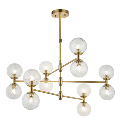 Luminosa Lighting Luminosa Rome Multi Arm Pendant Ceiling Light Brushed Aged Brass Plate & Clear Glass 12 X 3.2W Led G9 Daylight White from B&Q