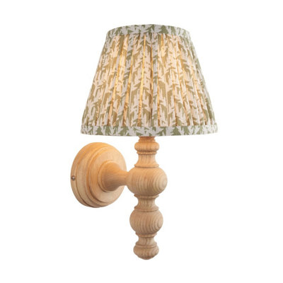Luminosa Lighting Luminosa Bibury Natural Ash Wall Light With Herb Garden Green Fabric Leaf Shade 20Cm B22 from B&Q