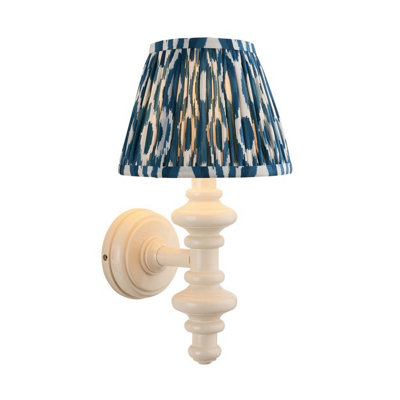 Luminosa Lighting Luminosa Carnaby Satin Almond White Paint Wall Light With Marlin Blue Fabric Ikat Shade 20Cm B22 from B&Q