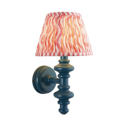 Luminosa Lighting Luminosa Carnaby Satin Marlin Blue Paint Wall Light With Coral Pink Fabric Ripple Shade 20Cm B22 from B&Q