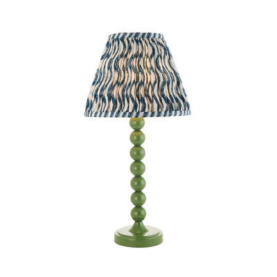 Luminosa Lighting Luminosa Higgledy Gloss Cotswold Green Paint Table Lamp With Marlin Blue Fabric Ripple Shade 25Cm E14 from B&Q