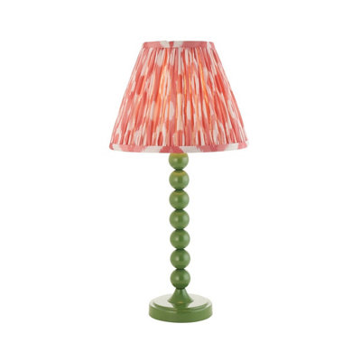 Luminosa Lighting Luminosa Higgledy Gloss Cotswold Green Table Lamp With Coral Pink Fabric Ikat Shade 25Cm E14 from B&Q