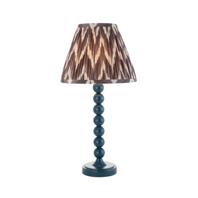 Luminosa Lighting Luminosa Higgledy Gloss Marlin Blue Paint Table Lamp With Pearl Grey Fabric Zigzag Shade 25Cm E14 from B&Q