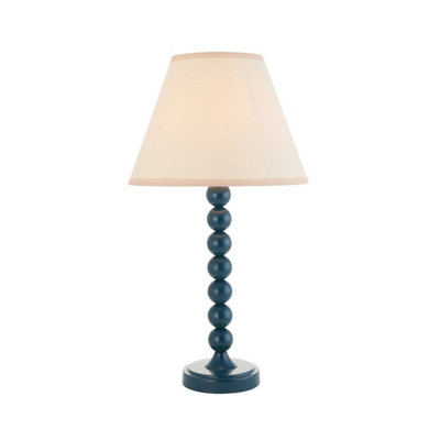 Luminosa Lighting Luminosa Higgledy Gloss Marlin Blue Paint Table Lamp With Vintage White Fabric Ivy Shade 25Cm E14 from B&Q