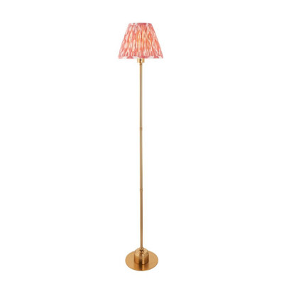 Luminosa Lighting Luminosa Burley Rechargeable Brushed Aged Brass Plate Floor Lamp With Coral Pink Fabric Ikat Shade 25Cm Integrated Led from B&Q