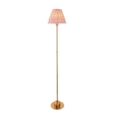 Luminosa Lighting Luminosa Burley Rechargeable Brushed Aged Brass Plate Floor Lamp With Coral Pink Fabric Ripple Shade 25Cm Integrated Led from B&Q