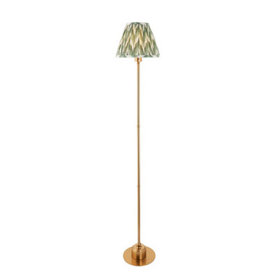 Luminosa Lighting Luminosa Burley Rechargeable Brushed Aged Brass Plate Floor Lamp With Cotswold Green Fabric Zigzag Shade 25Cm Integrated Led from B&Q